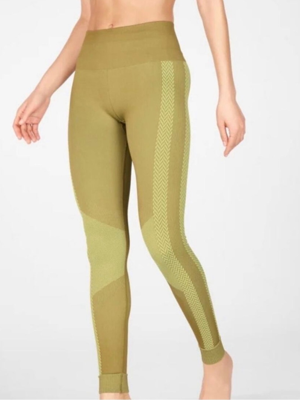 Fabletics High-Waisted Seamless Check Leggings – Olive Green – Size M